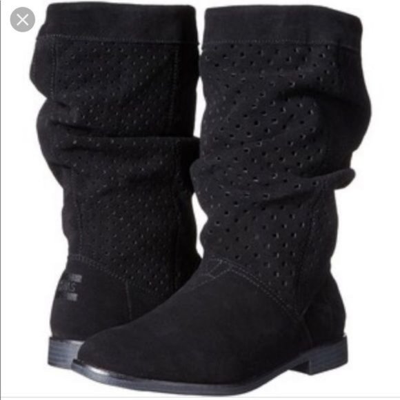 Toms Serra perforated slouch boot in black suede HIGH ANKLE PULL ON Posh Sho - Picture 3 of 11